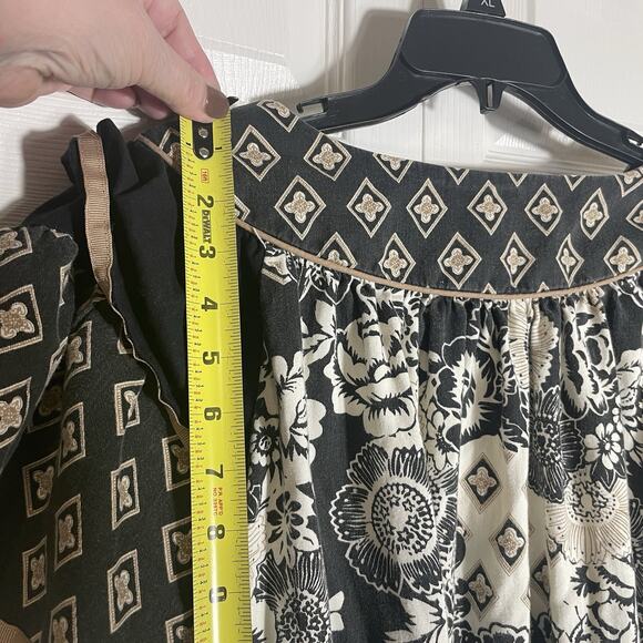 Vintage 70s Krist Gudnason California Dress Women Medium Black White Tan Floral - Picture 5 of 10